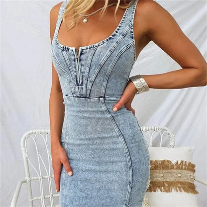 Samantha – Ærmeløs retro denimkjole til damer