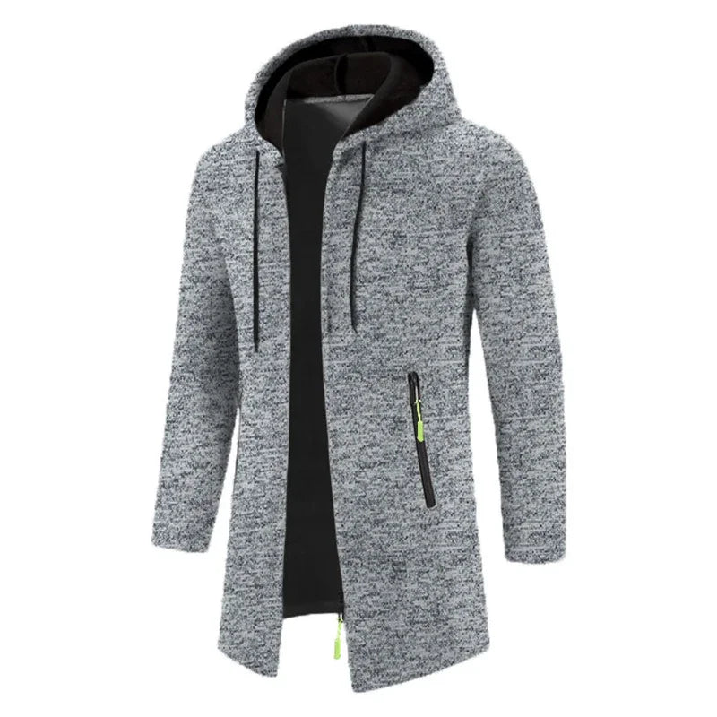 Herren Hoodie Jacke Lang Strickoptik mit Reißverschluss-Taschen