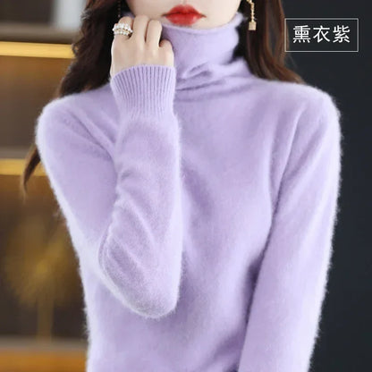 Dame-rullekravepullover, lange ærmer, blødt materiale