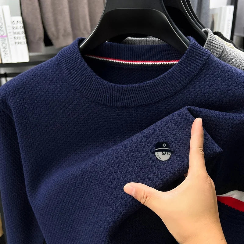 Herren Rundhals Pullover mit Waffelstruktur und Golf-Emblem