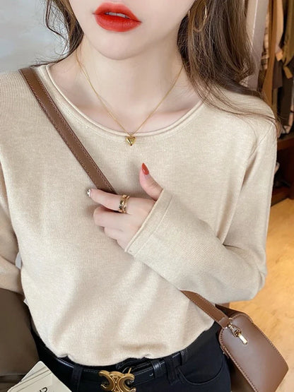 Damen Langarmshirt Rundhals Basic Pullover Feinstrick Top in verschiedenen Farben