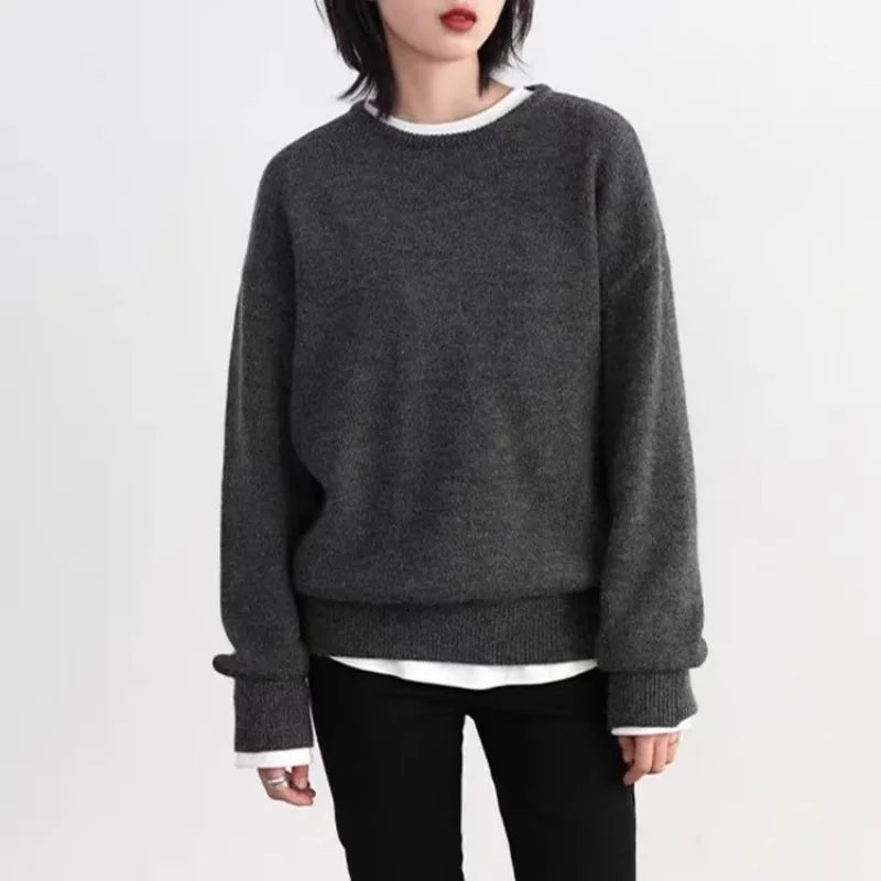 Unisex-trøje med rund hals, mørkegrå, lange ærmer
