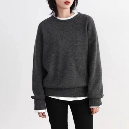 Unisex-trøje med rund hals, mørkegrå, lange ærmer