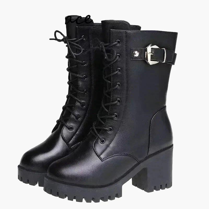 Stivaletti invernali da donna con tacco e lacci, imbottitura calda, alla moda e confortevoli