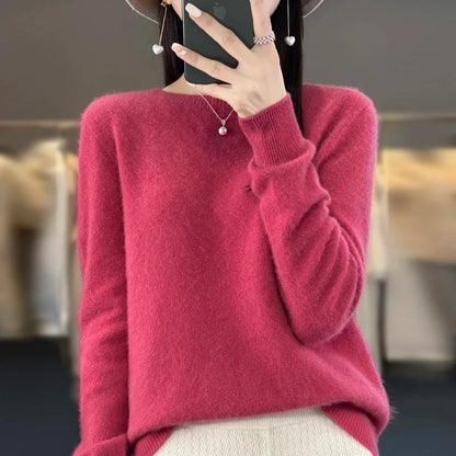 Damen Rundhals Strickpullover Langarm Weiches Material