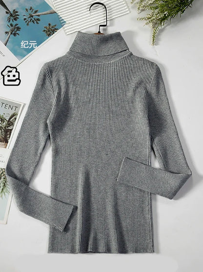 Damen Rollkragenpullover Rippstrick Langarm Eng Anliegend