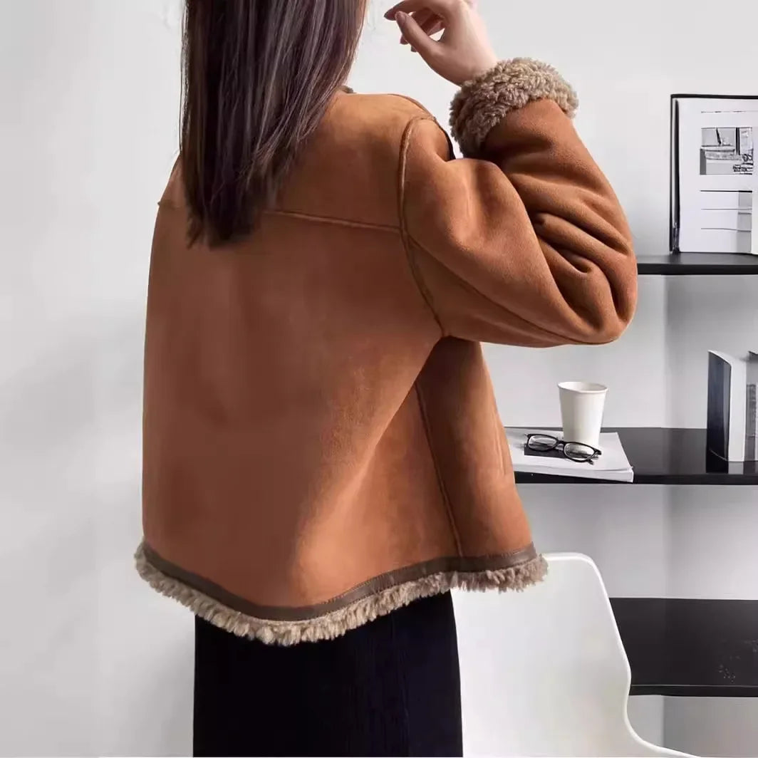 Veste d'hiver vintage décontractée pour femme avec doublure en teddy – Style décontracté pour le quotidien et l'extérieur
