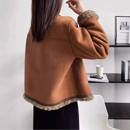 Veste d'hiver vintage décontractée pour femme avec doublure en teddy – Style décontracté pour le quotidien et l'extérieur