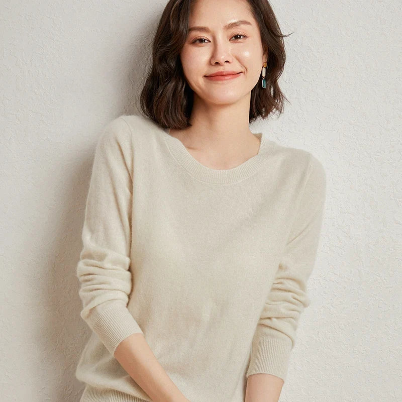 Pullover da donna in maglia, a girocollo, a maniche lunghe, in materiale morbido