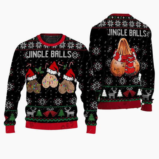Jersey navideño divertido Jingle Balls para hombre – Ugly Christmas Sweater para fiestas y días festivos