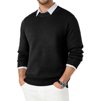 Pullover da uomo con scollo rotondo a maniche lunghe, in maglia fine, modello basic