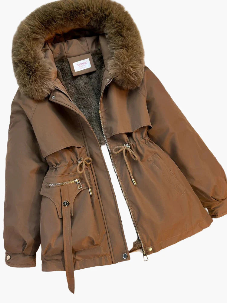 Giacca invernale da donna con cappuccio e collo in ecopelliccia – Parka alla moda per tutti i giorni e attività all'aperto