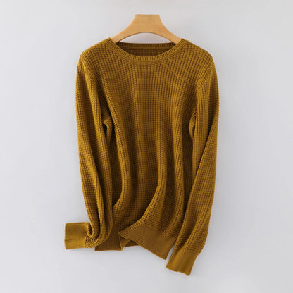 Unisex Langarm Pullover Rundhalsausschnitt Waffelstruktur Strickpullover