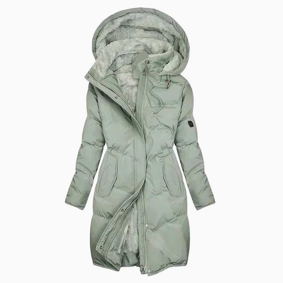 Cappotto invernale da donna con cappuccio – Elegante cappotto trapuntato lungo per tutti i giorni e attività all'aperto