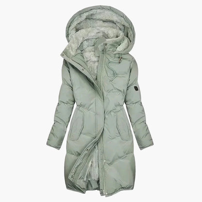 Cappotto invernale da donna con cappuccio – Elegante cappotto trapuntato lungo per tutti i giorni e attività all'aperto