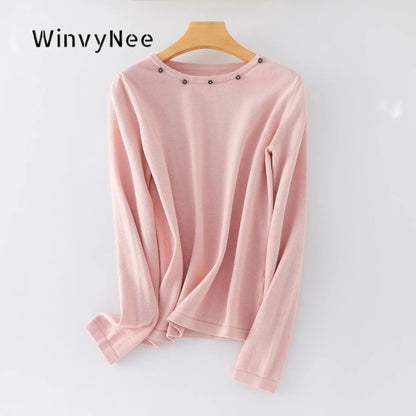 Damen Langarmshirt Rundhals mit Zierknöpfen