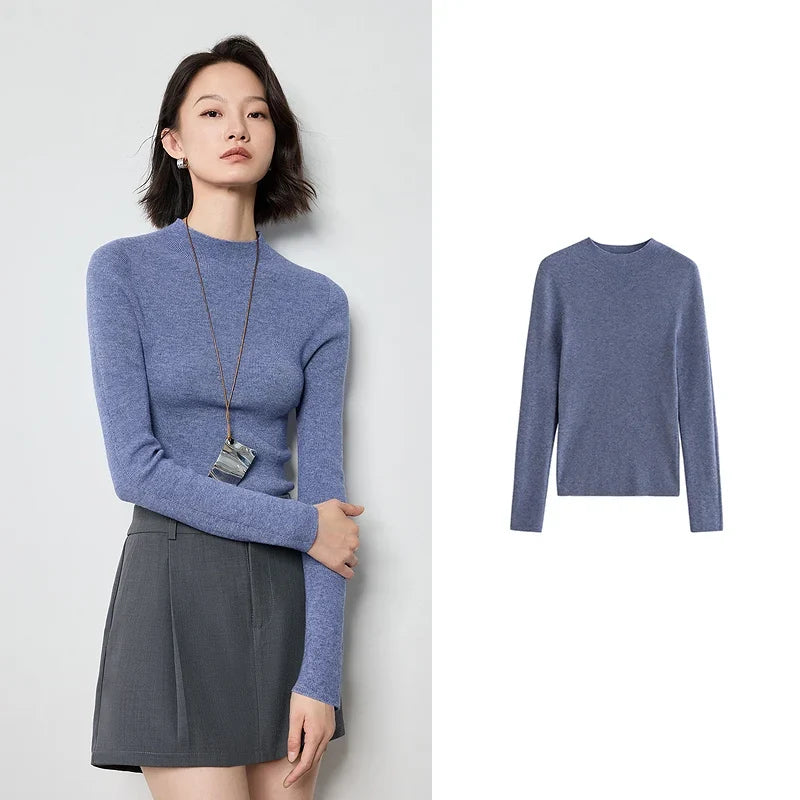 Damen Langarm Pullover schmal geschnitten Mock Neck Basic Stricktop