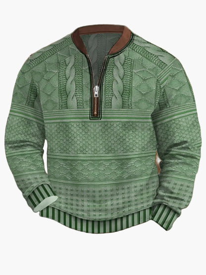 Pull homme style vintage avec demi-fermeture éclair – Pull décontracté élégant pour quotidien et extérieur
