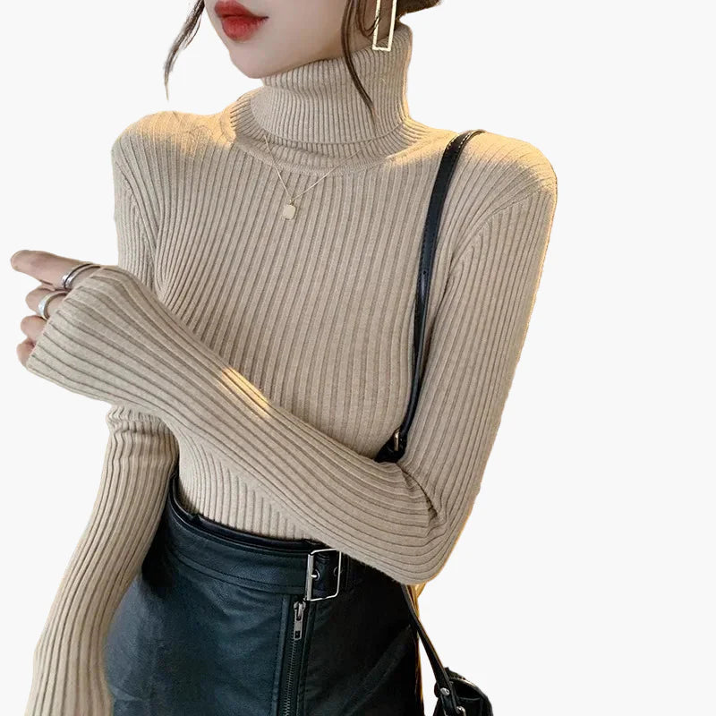 Dolcevita da donna in maglia elegante autunno inverno manica lunga