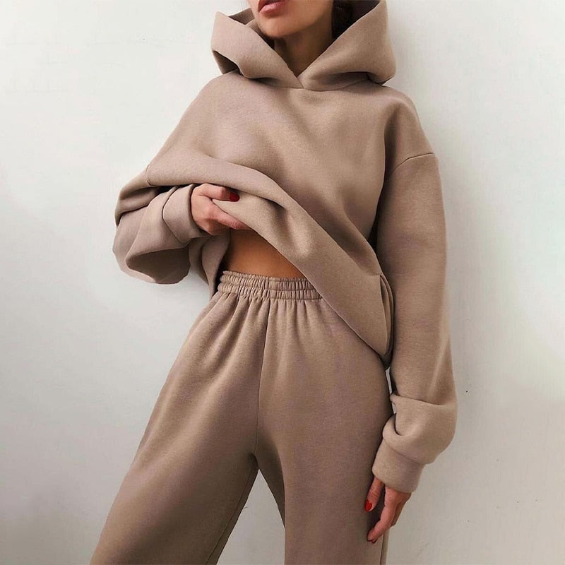 Dam Oversize Joggingset – Avslappnad Hoodie och Joggingbyxa för Fritid & Hemma