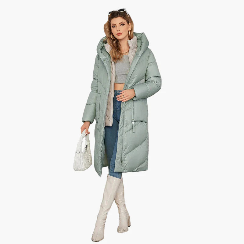 Manteau d'hiver matelassé pour femme avec capuche – Manteau long tendance pour les jours froids