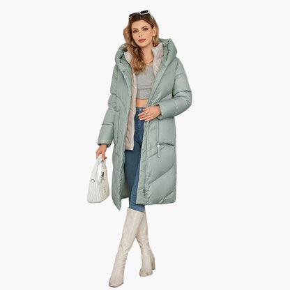 Manteau d'hiver matelassé pour femme avec capuche – Manteau long tendance pour les jours froids