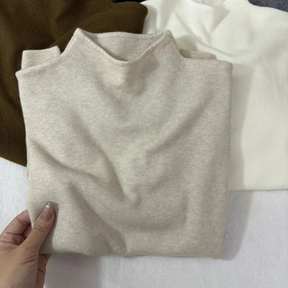Damen Strickpullover Halbkragen Langarm Basic Feinstrick Top