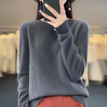 Damen Rundhals Strickpullover Langarm Weiches Material
