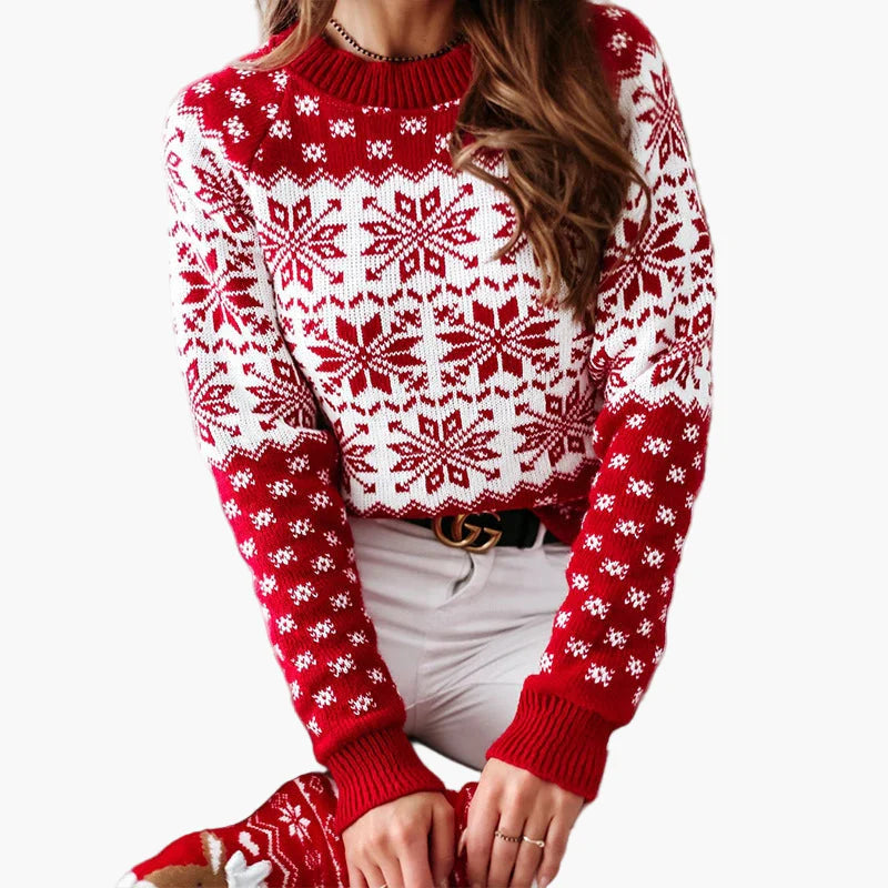 Suéter noruego para mujer con patrón de copos de nieve – Perfecto para invierno y Navidad