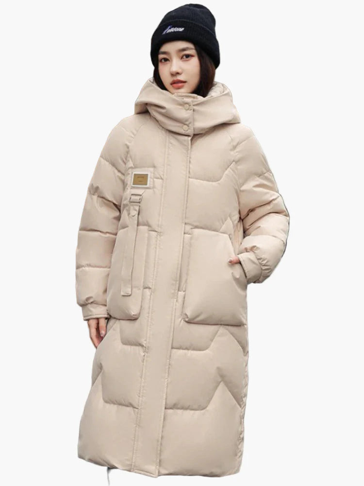 Cappotto imbottito invernale da donna con cappuccio – lungo, caldo, puffer per tutti i giorni e outdoor