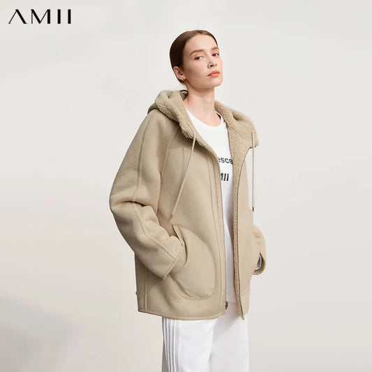 Veste en polaire teddy pour femme avec capuche et fermeture éclair, beige