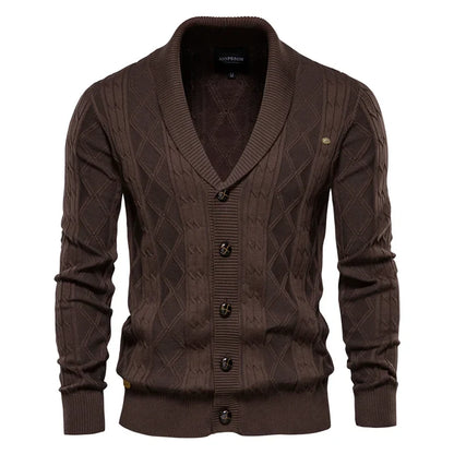 Cardigan da uomo in maglia con collo a scialle e motivo a rombi, abbottonatura e maniche lunghe