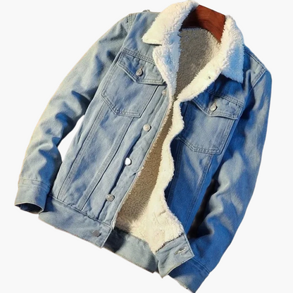 Chaqueta vaquera de ocio para hombre estilo piel de cordero – Chaqueta de transición a la moda para día a día y salidas
