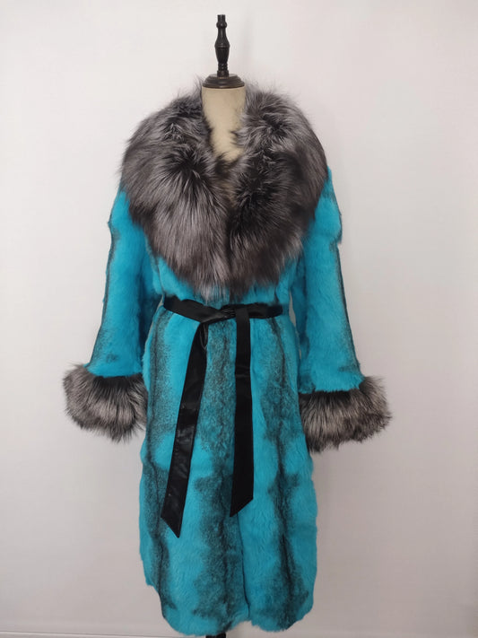 Manteau en fausse fourrure pour femme avec col à revers et ceinture