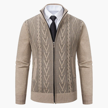 Herre strikkejakke med glidelås – Elegant business casual cardigan for kontor og fritid