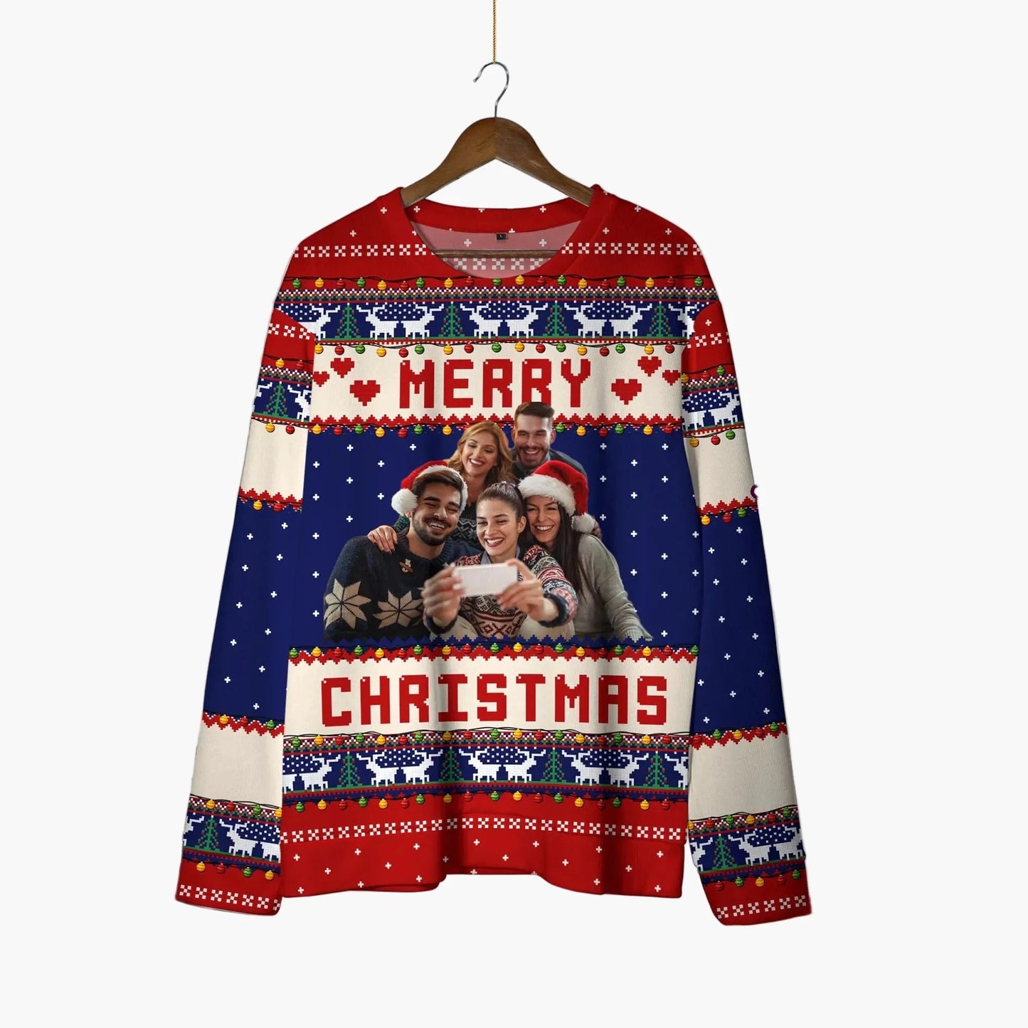 Unisex julesweatshirt med fotoprint – Sjov grim juletrøje til venner og familie