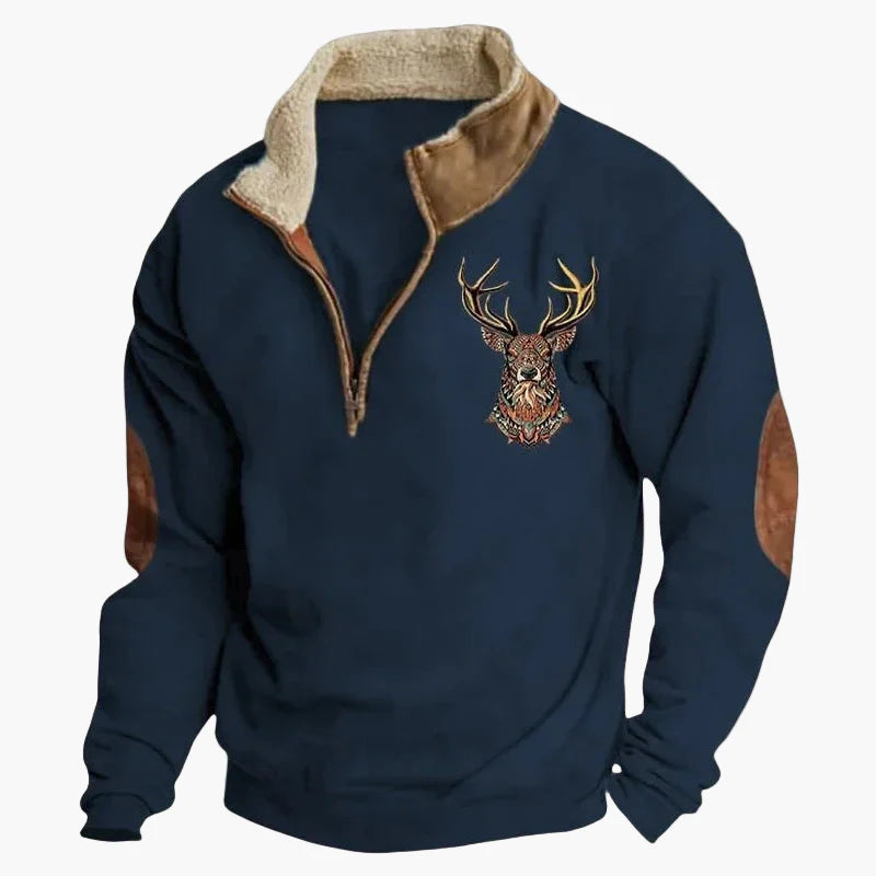 Herren Pullover im Western Ethno-Stil mit Viertelreißverschluss – Perfekt für Freizeit und Outdoor