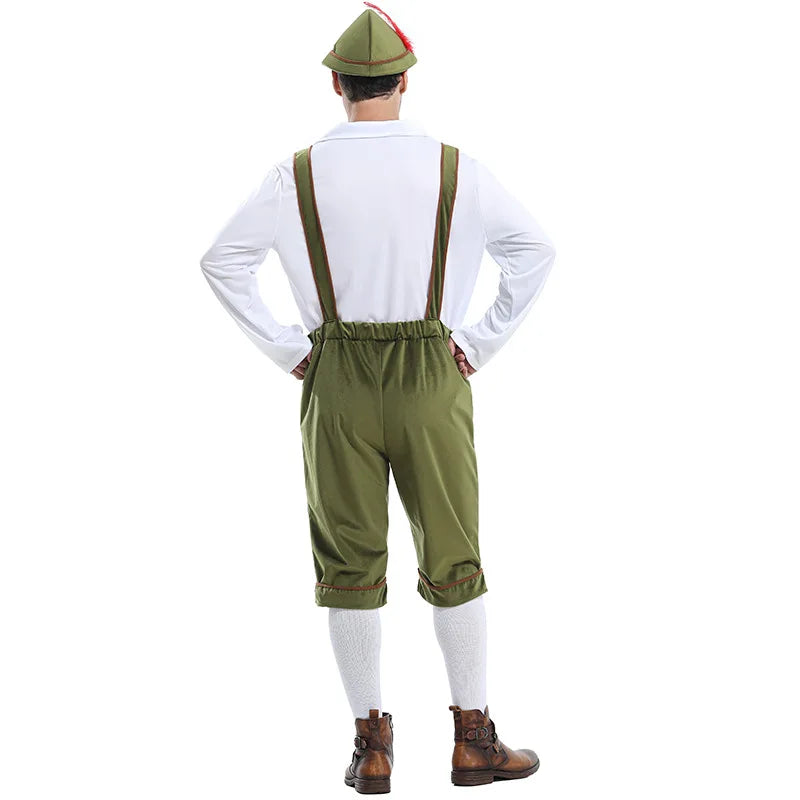 Herren Trachtenkostüm Set Lederhose Hemd Hut mit Feder