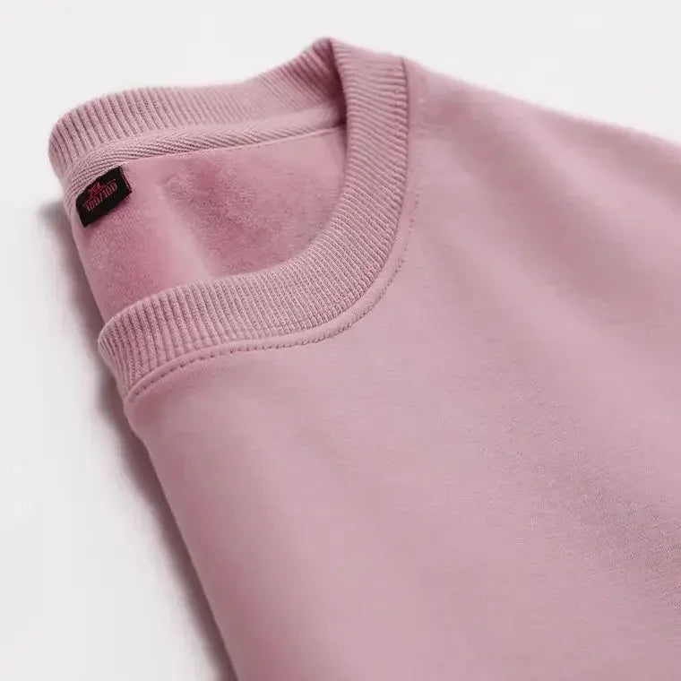 Felpa unisex a maniche lunghe e girocollo, con fodera in pile, polsini a coste, calda per l'inverno
