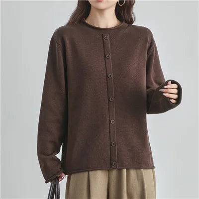 Damen Strickjacke mit Rundhalsausschnitt Knopfleiste Langarm