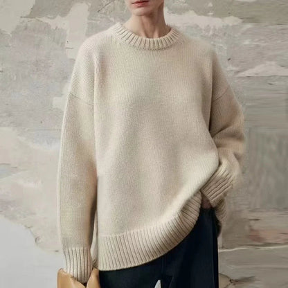 Pull oversize en maille pour femme à manches longues et col rond