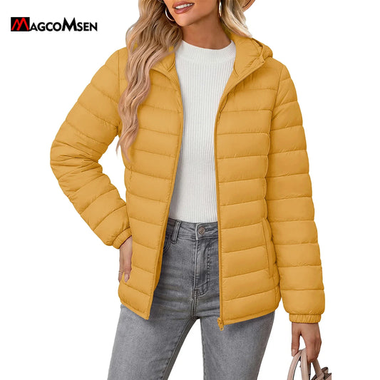 Damen Steppjacke mit Kapuze, Reißverschluss und Seitentaschen, Leicht