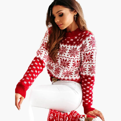 Suéter noruego para mujer con patrón de copos de nieve – Perfecto para invierno y Navidad