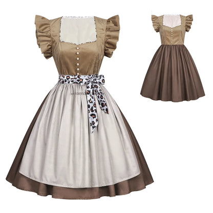 Dirndl Kleid Beige Braun mit Schürze Trachtenkleid Damen