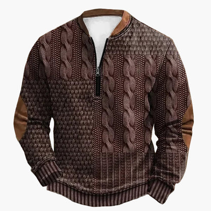 Herre striktrøje med halv lynlås – Moderigtig fritidstrøje i patchwork-look