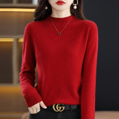 Damen Stehkragen Pullover Langarm Weicher Strick