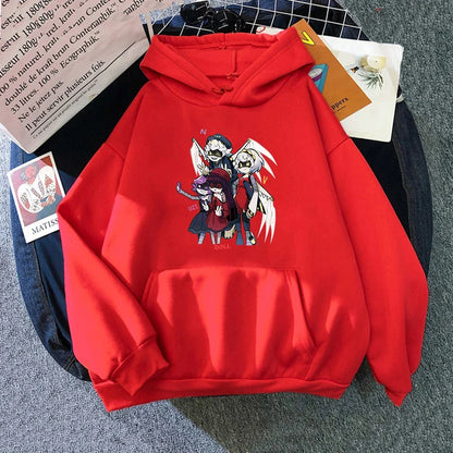 Sudadera unisex con capucha, estampado de personajes y bolsillo canguro