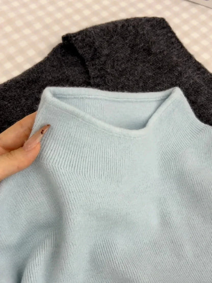 Damen Strickpullover Halbkragen Langarm Basic Feinstrick Top