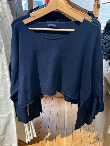 Damen Cropped Pullover Weit Geschnitten Langarm U-Boot-Ausschnitt