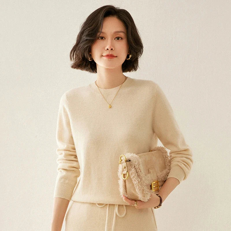 Damen Pullover Rundhals Langarm Strickpullover Weicher Stoff